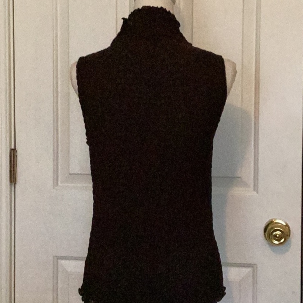 Cache Vintage Espresso Brown Ruched Sleeveless Turtleneck Top - Picture 6 of 11